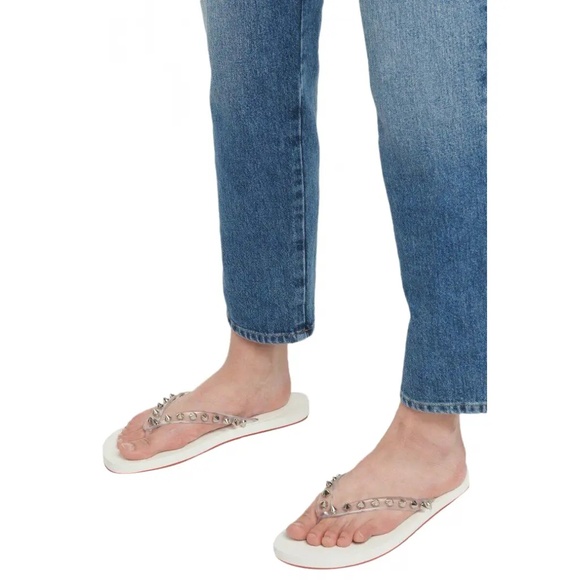 Christian Louboutin Loubi Flip Spikes Donna Flat White Thong Flip Flop Sandal 39 - Picture 3 of 12